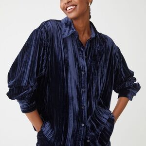 & Other Stories Oversized Velvet Shirt Blue Oversized Size Small